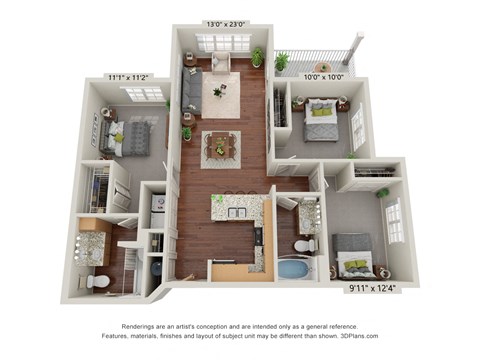 Crossroad Commons_3 Bedroom C_3D Floor Plan at Crossroad Commons, Texas, 78653